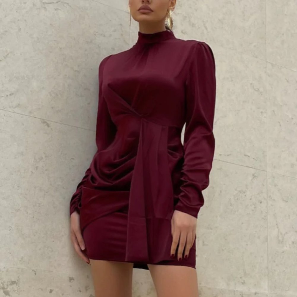 Raise Your Glass Satin Mini Dress - Red/Brown